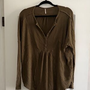 Free People Olive Button-Up Blouse